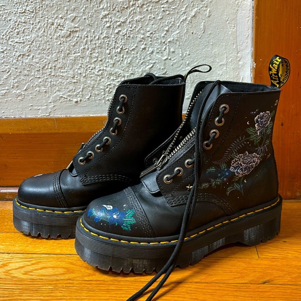 “Sinclair Mystic Floral Leather Platform Boots”